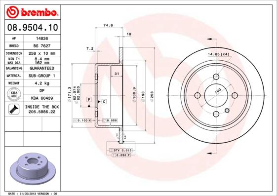 Brembo 08.9504.10 - Bremžu diski ps1.lv