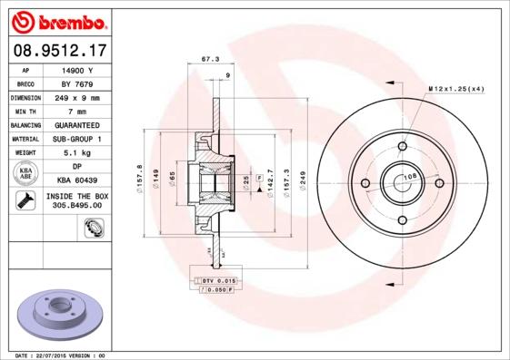 Brembo 08.9512.17 - Bremžu diski ps1.lv