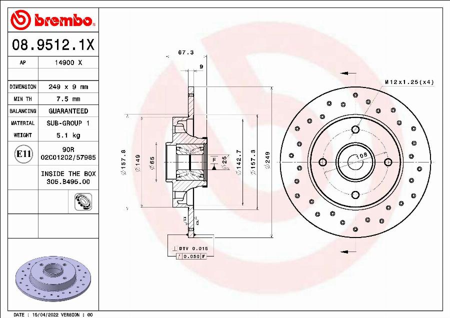 Brembo 08.9512.1X - Bremžu diski ps1.lv