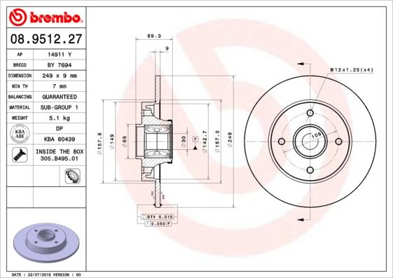 Brembo 08.9512.27 - Bremžu diski ps1.lv