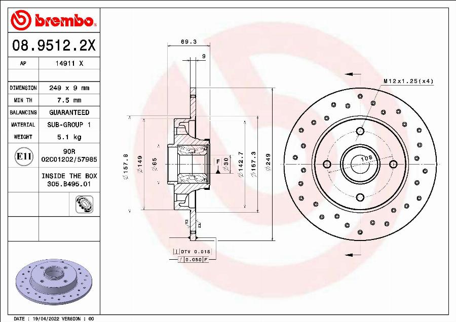 Brembo 08.9512.2X - Bremžu diski ps1.lv