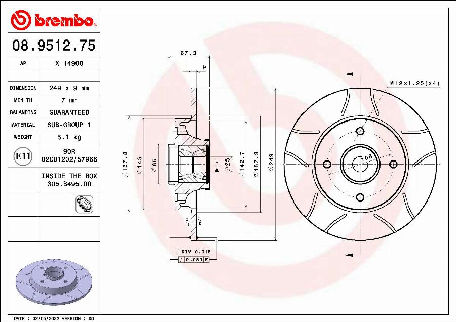 Brembo 08.9512.75 - Bremžu diski ps1.lv