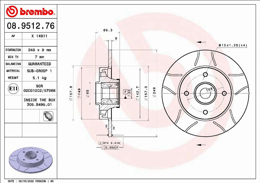 Brembo 08.9512.76 - Bremžu diski ps1.lv