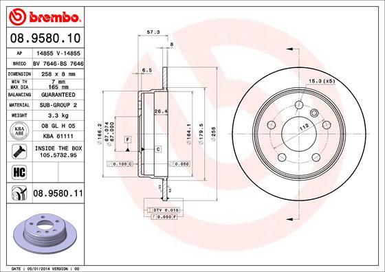 Brembo 08.9580.11 - Bremžu diski ps1.lv