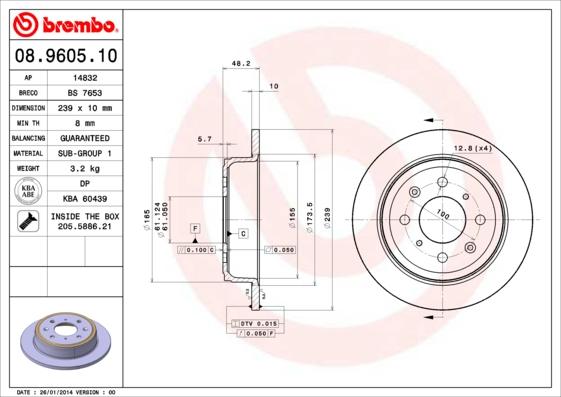 Brembo 08.9605.10 - Bremžu diski ps1.lv