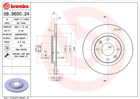 Brembo 08.9600.24 - Bremžu diski ps1.lv