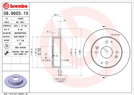 Brembo 08.9603.10 - Bremžu diski ps1.lv