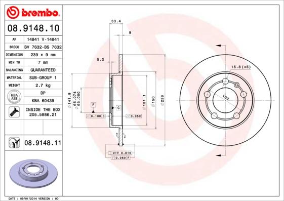 Brembo 08.9148.11 - Bremžu diski ps1.lv