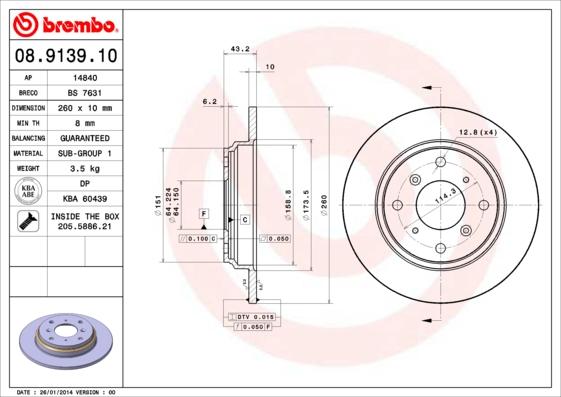 Brembo 08.9139.10 - Bremžu diski ps1.lv