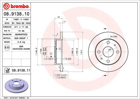 Brembo 08.9138.11 - Bremžu diski ps1.lv