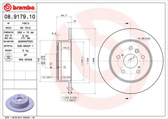 Brembo 08.9179.10 - Bremžu diski ps1.lv