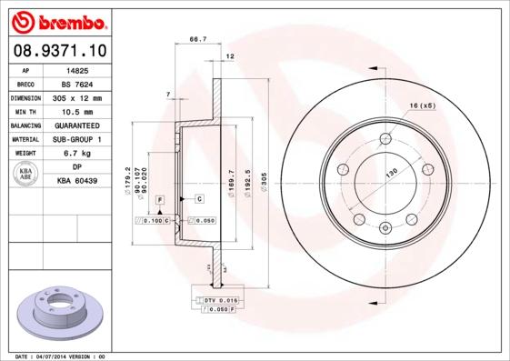 Brembo 08.9371.10 - Bremžu diski ps1.lv