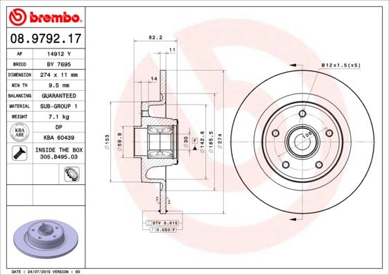 Brembo 08.9792.17 - Bremžu diski ps1.lv