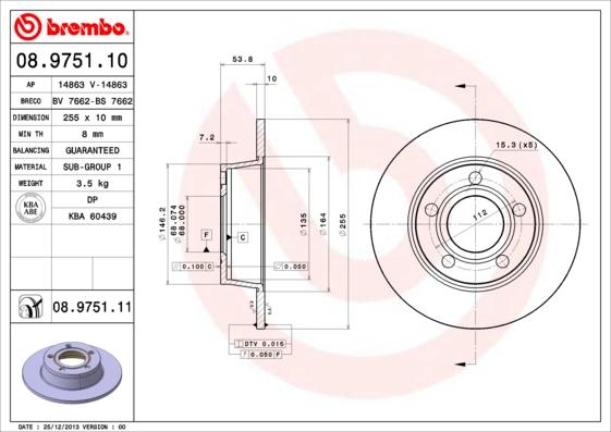 Brembo 08.9751.11 - Bremžu diski ps1.lv