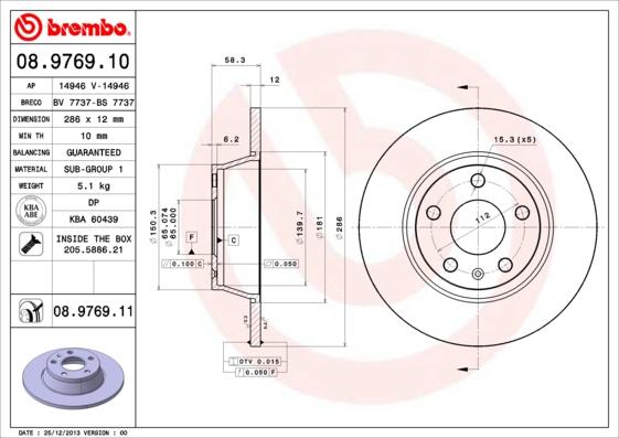 Brembo 08.9769.10 - Bremžu diski ps1.lv