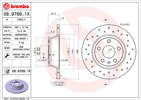 Brembo 08.9769.1X - Bremžu diski ps1.lv