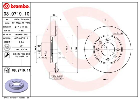 Brembo 08.9719.11 - Bremžu diski ps1.lv