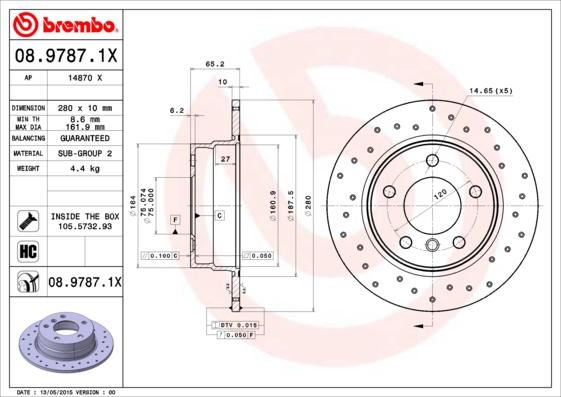 Brembo 08.9787.1X - Bremžu diski ps1.lv