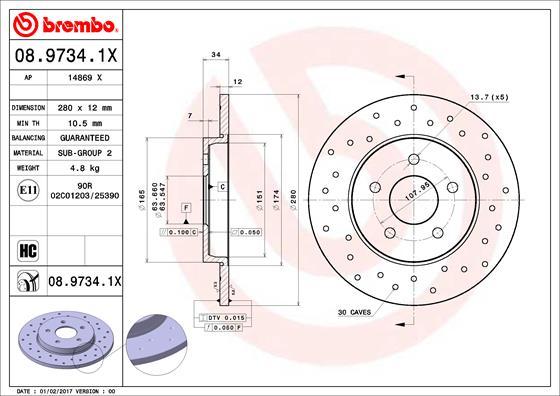 Brembo 08.9734.1X - Bremžu diski ps1.lv