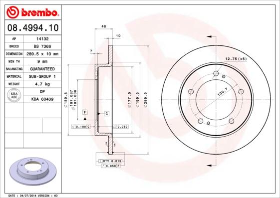 Brembo 08.4994.10 - Bremžu diski ps1.lv