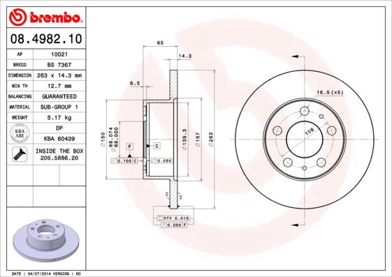 Brembo 08.4982.10 - Bremžu diski ps1.lv