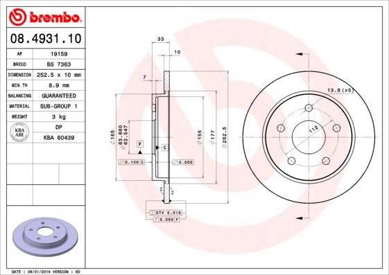 Brembo 08.4931.10 - Bremžu diski ps1.lv