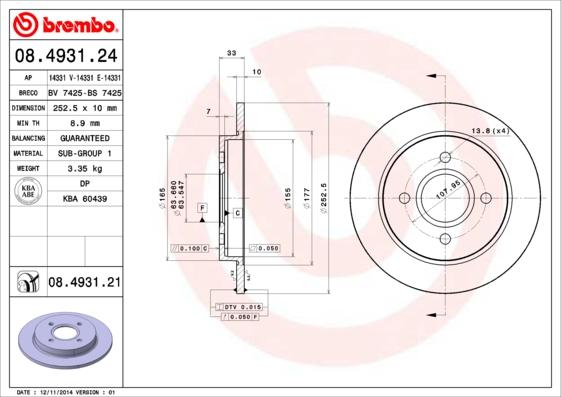 Brembo 08.4931.21 - Bremžu diski ps1.lv