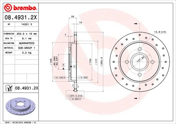 Brembo 08.4931.2X - Bremžu diski ps1.lv