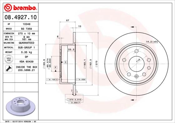 Brembo 08.4927.10 - Bremžu diski ps1.lv