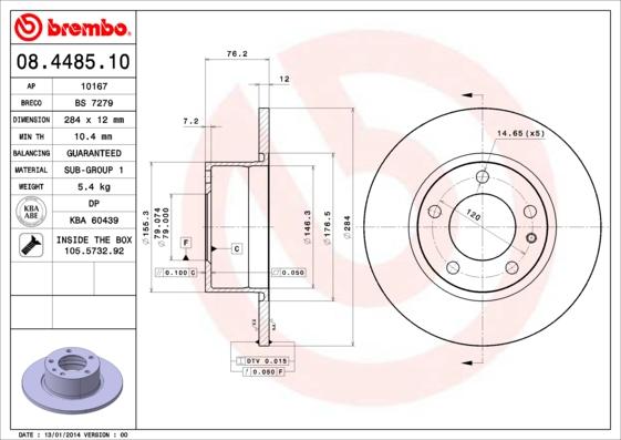 Brembo 08.4485.10 - Bremžu diski ps1.lv