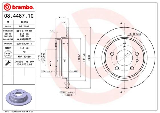 Brembo 08.4487.10 - Bremžu diski ps1.lv