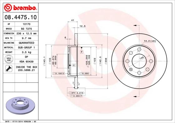 Brembo 08.4475.10 - Bremžu diski ps1.lv