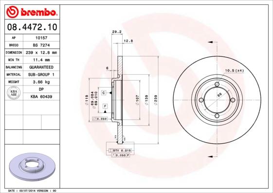 Brembo 08.4472.10 - Bremžu diski ps1.lv