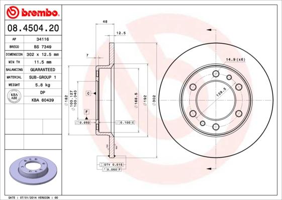 Brembo 08.4504.20 - Bremžu diski ps1.lv