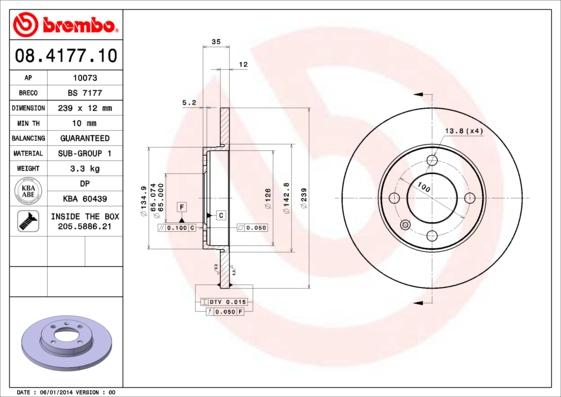 Brembo 08.4177.10 - Bremžu diski ps1.lv