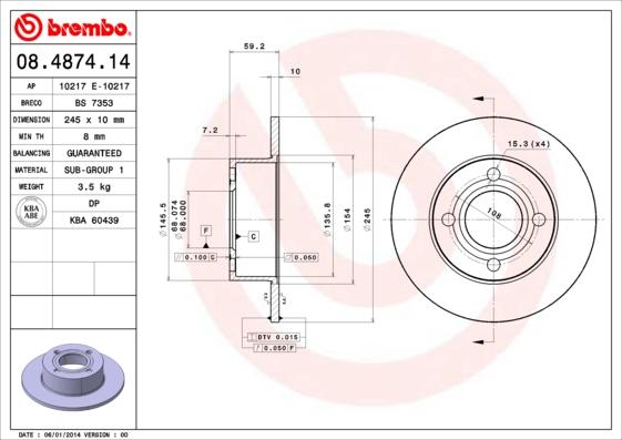 Brembo 08.4874.14 - Bremžu diski ps1.lv