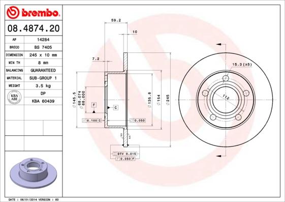 Brembo 08.4874.20 - Bremžu diski ps1.lv