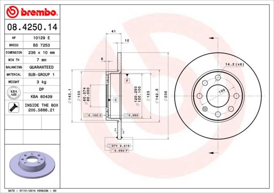 Brembo 08.4250.14 - Bremžu diski ps1.lv