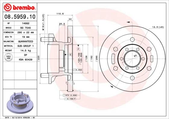 Brembo 08.5959.10 - Bremžu diski ps1.lv