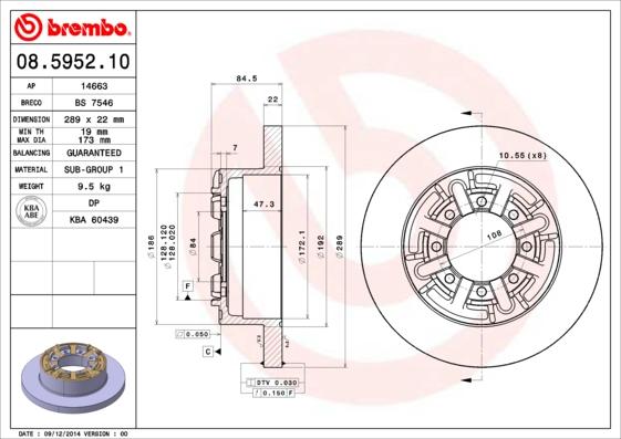 Brembo 08.5952.10 - Bremžu diski ps1.lv