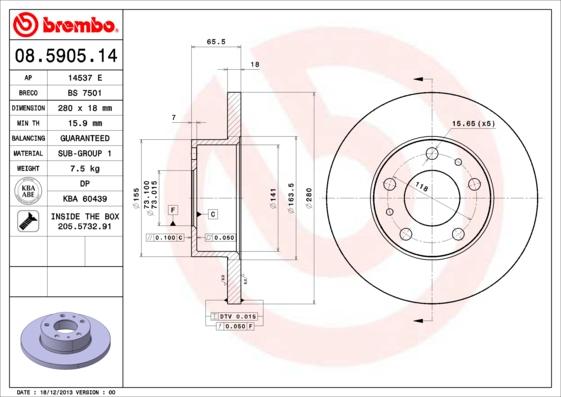 Brembo 08.5905.14 - Bremžu diski ps1.lv