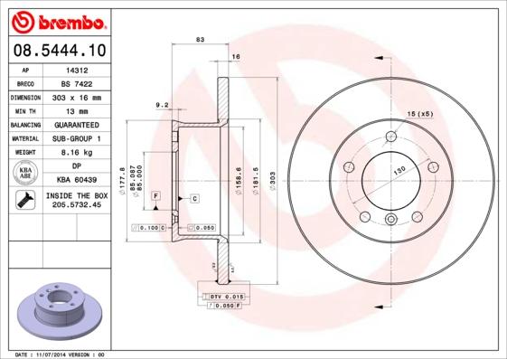 Brembo 08.5444.10 - Bremžu diski ps1.lv