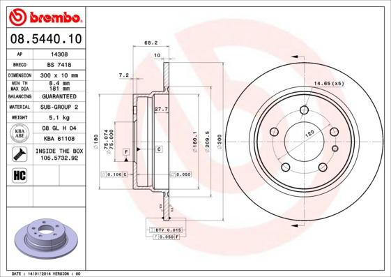 Brembo 08.5440.10 - Bremžu diski ps1.lv