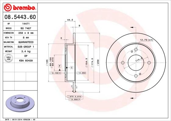 Brembo 08.5443.60 - Bremžu diski ps1.lv