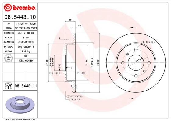 Brembo 08.5443.11 - Bremžu diski ps1.lv