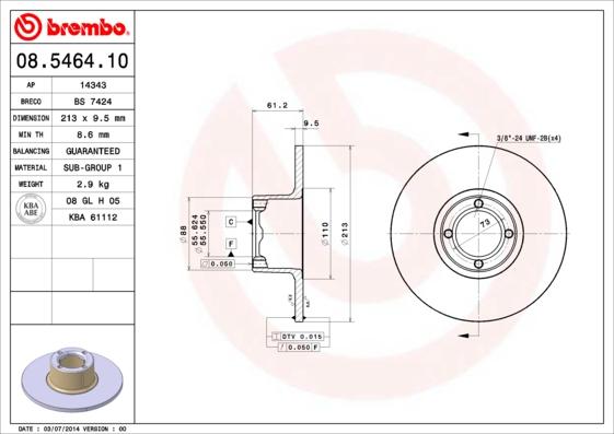 Brembo 08.5464.10 - Bremžu diski ps1.lv