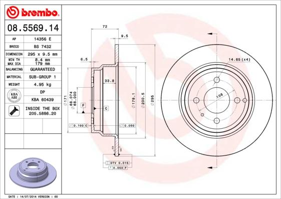 Brembo 08.5569.14 - Bremžu diski ps1.lv