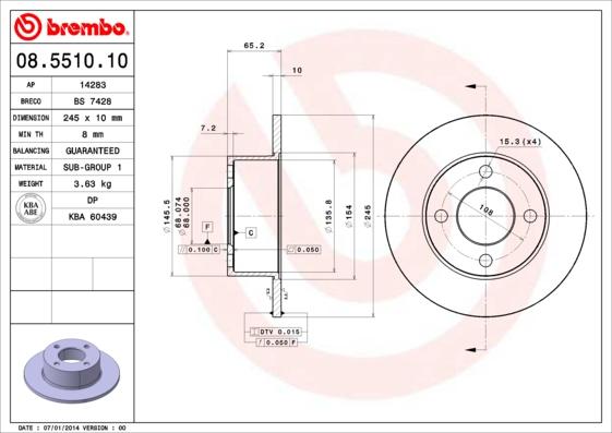 Brembo 08.5510.10 - Bremžu diski ps1.lv