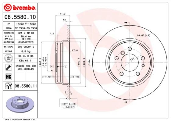 Brembo 08.5580.10 - Bremžu diski ps1.lv