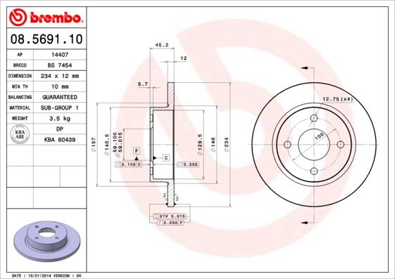 Brembo 08.5691.10 - Bremžu diski ps1.lv